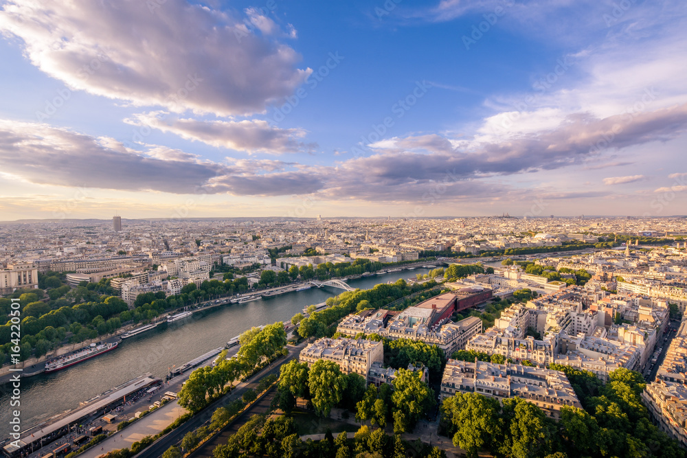 View from the eiffel tower on the river.