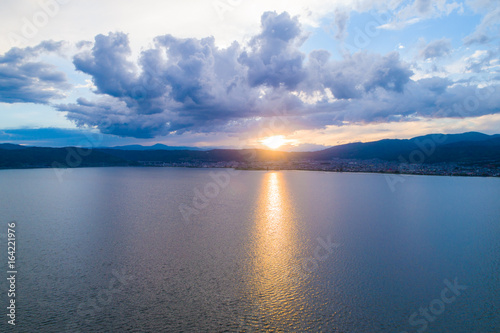 Lake Suwa in Nagano seen from the sky 