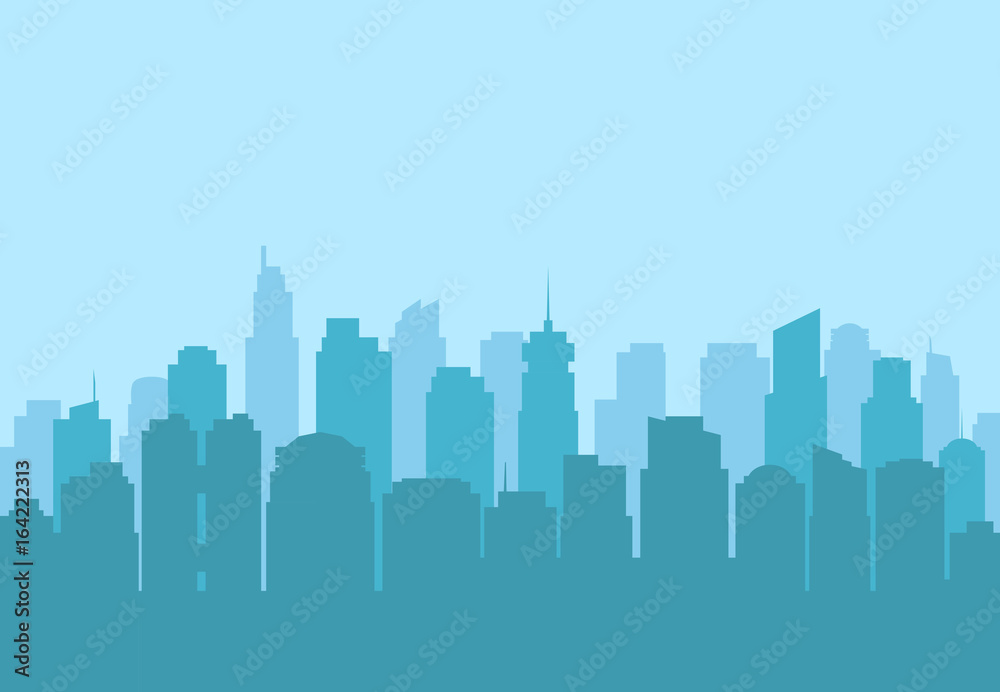 Urban city landscape, modern skyscraper silhouette. vector background