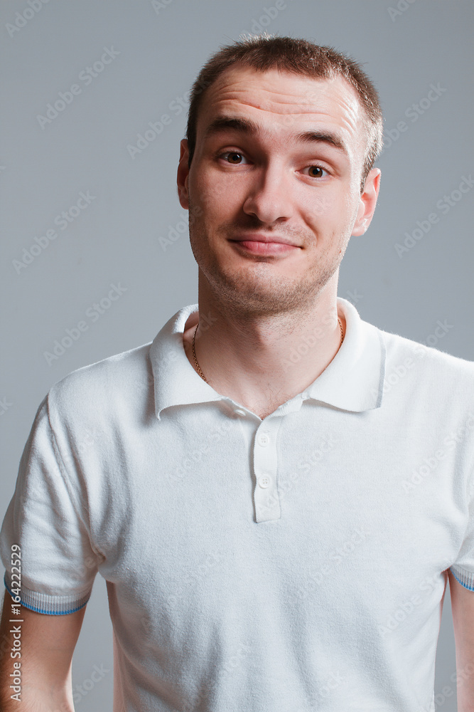 Man on a white background with emotions