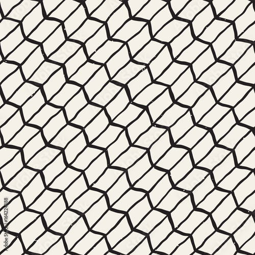 Hand drawn style seamless pattern. Abstract geometric tiling background in black and white. Vector doodle line lattice