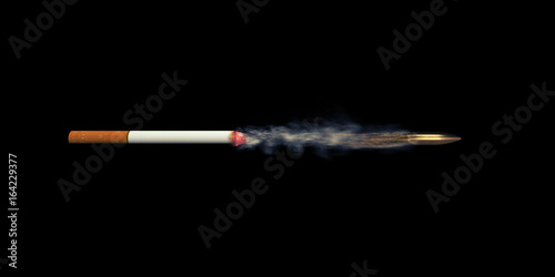 A cigarette with smoke and a bullet flying out of it. Inhaling - killing yourself, exhaling - killing others