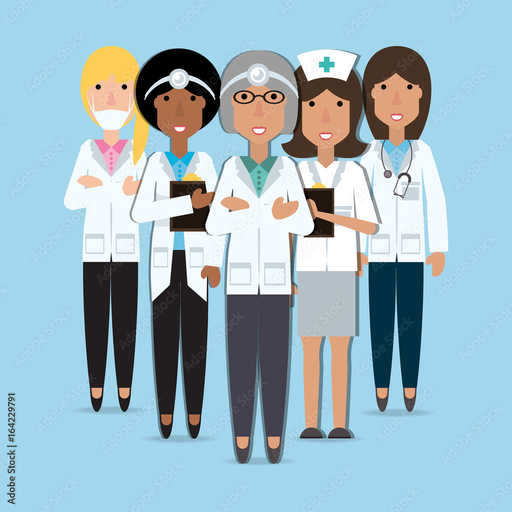 women doctors and nurse with medical tools women doctors and nurse with medical tools