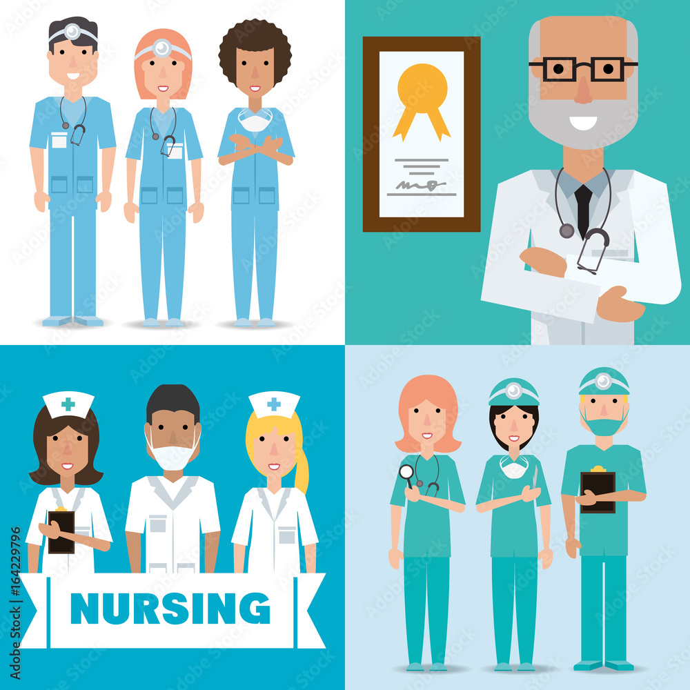 set specialist medical doctors with hat and mask set specialist medical doctors with hat and mask