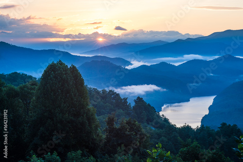 Sunrise over the Smoky Mountains and Fontana Lake, near Smoky Mountains National Park, NC
