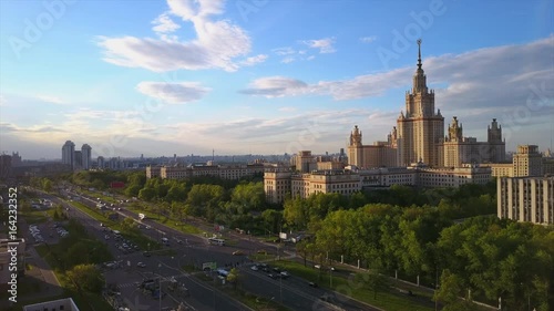 moscow sunset light state university lomonosov prospect aerial panorama 4k russia
