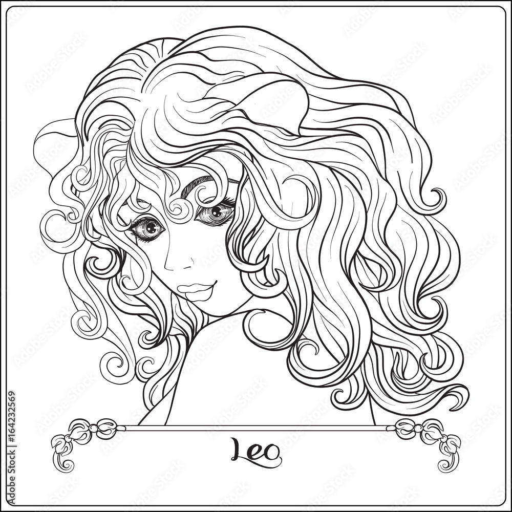 Leo. A young beautiful girl In the form of one of the signs of t