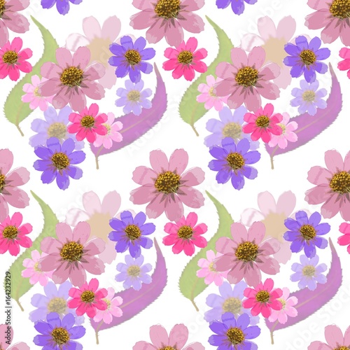 Cosmos. Seamless pattern texture of flowers. Floral background  photo collage