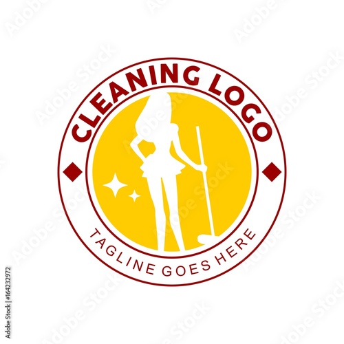 Cleaning Lady Service Woman Maid Logo Template