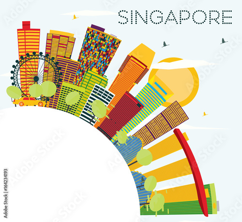 Singapore Skyline with Color Buildings, Blue Sky and Copy Space.