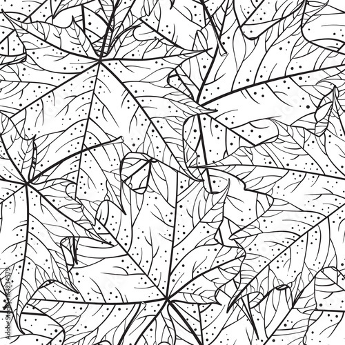 Black and white vector leaves seamless pattern