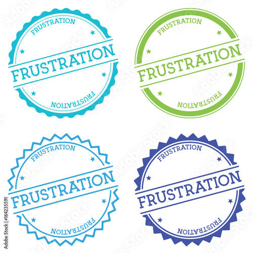 Frustration badge isolated on white background. Flat style round label with text. Circular emblem vector illustration.