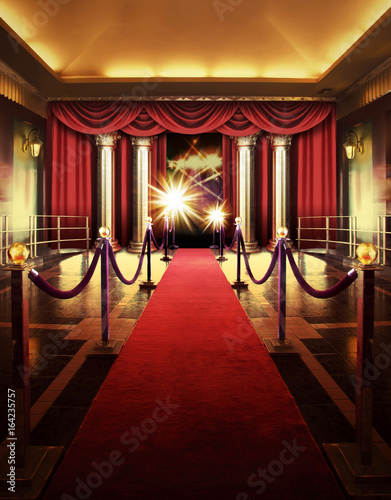Red carpet entrance and theater lights background