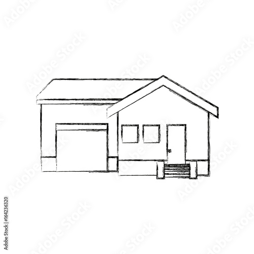 house with garage stairs door architecture vector illustration