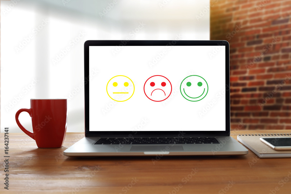 business man and woman select happy on satisfaction evaluation? And good mood smiley and evaluate business man and woman select happy on satisfaction evaluation? And good mood smiley and evaluate