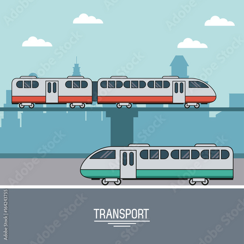 colorful poster of transport with landscape of train in railways
