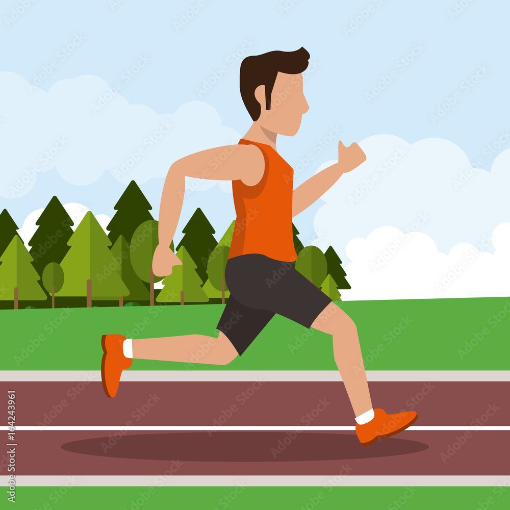 colorful background with male athlete running in athletic track