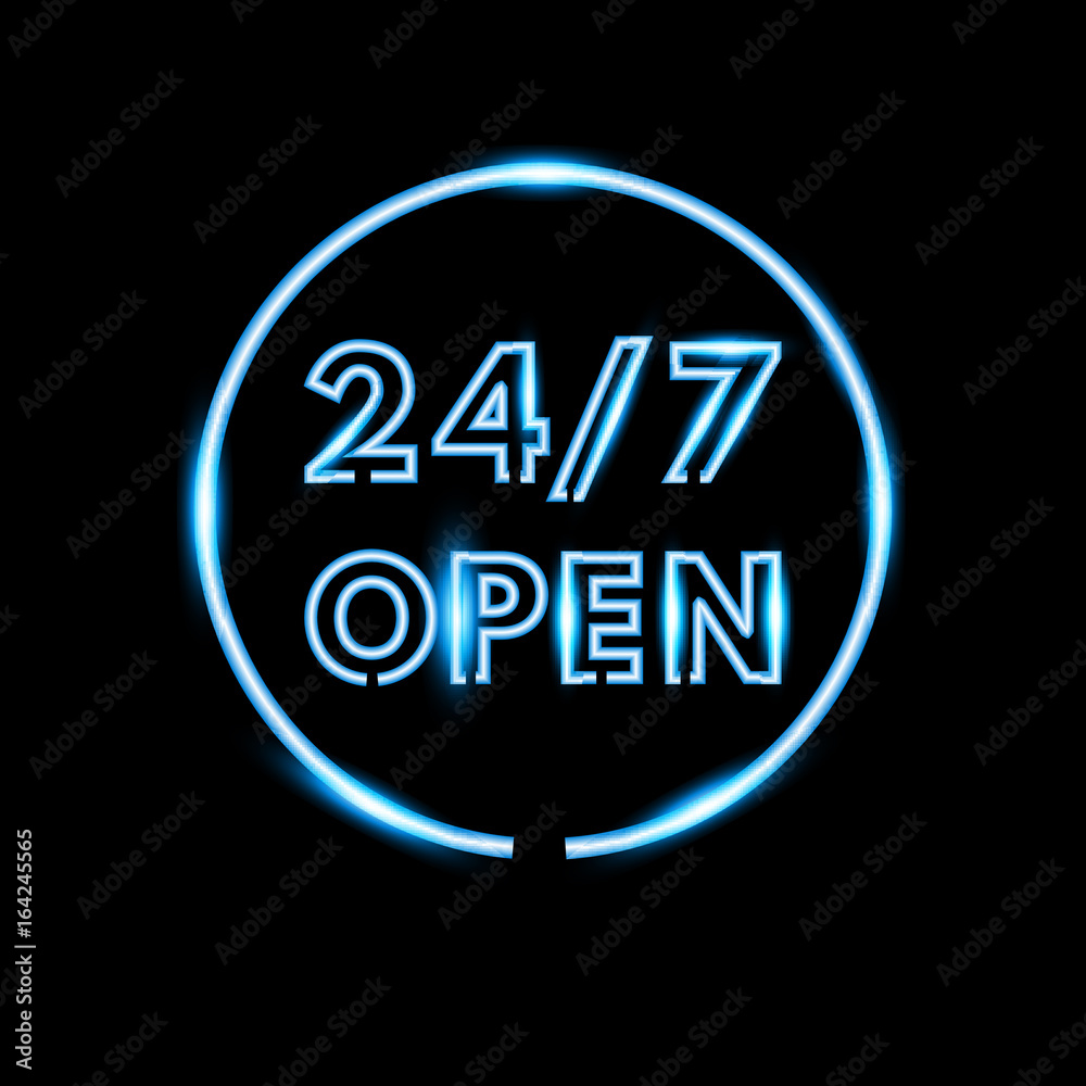 Realistic open neon sign banner. Vector illustration. Realistic open neon sign banner. Vector illustration.