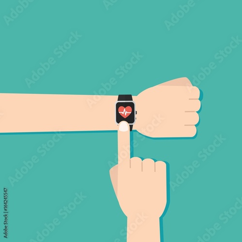 Measuring heart rate, Smart phone, Smar twatch application. Vector illustration.