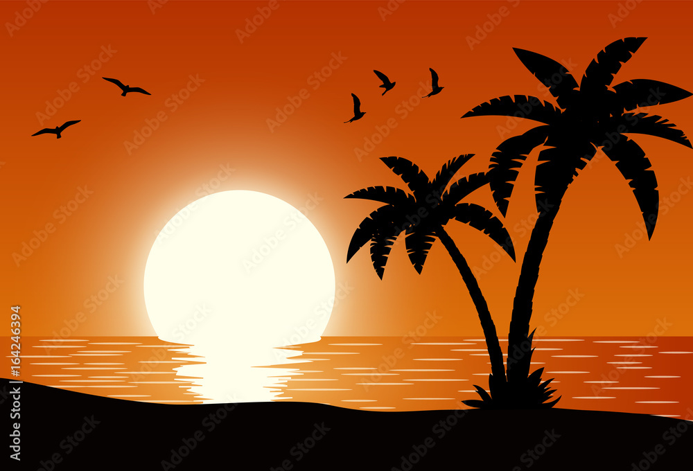 Silhouette palm tree on beach