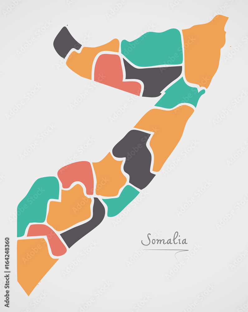 Somalia Map with states and modern round shapes Somalia Map with states and modern round shapes