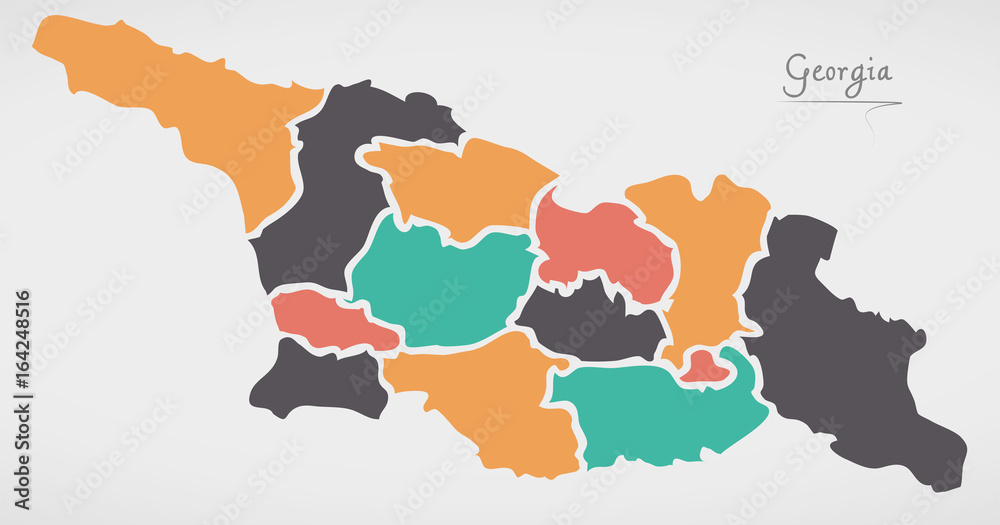 Fototapeta premium Georgia Map with states and modern round shapes