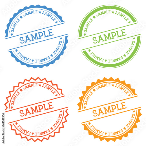 Sample badge isolated on white background. Flat style round label with text. Circular emblem vector illustration.