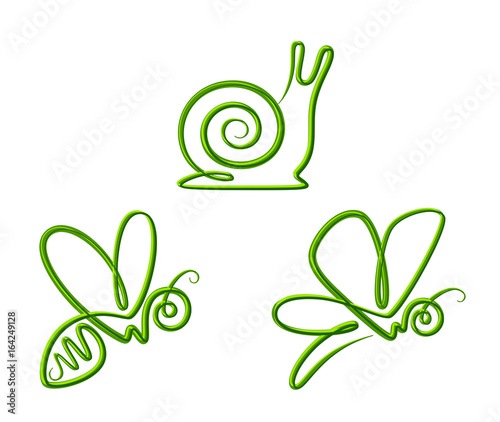 One line insect set on a white background