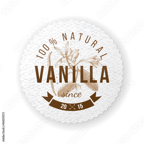 Label with type design and vanilla plant