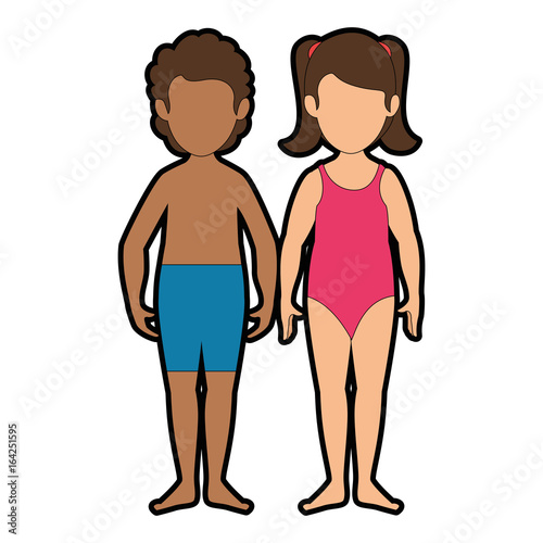 boy and girl wearing swimsuit icon over white background vector illustration