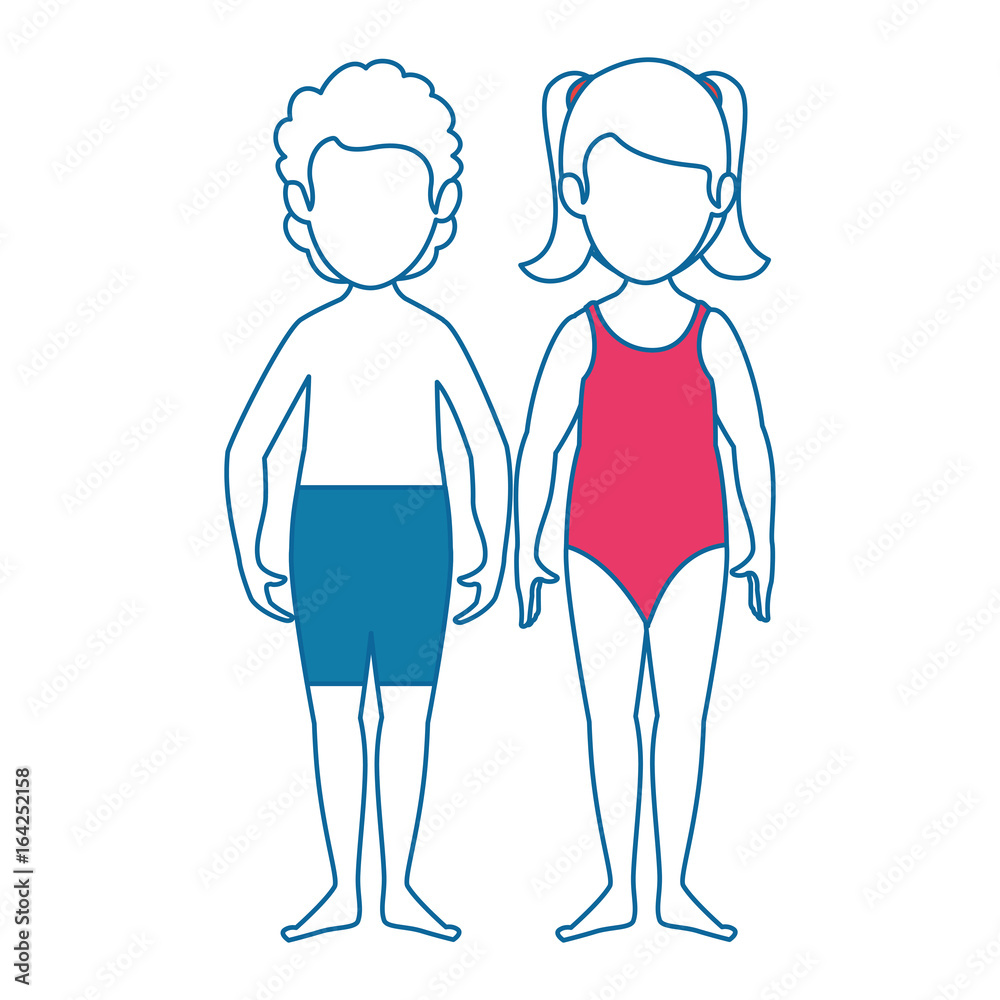 boy and girl wearing swimsuit icon over white background vector illustration