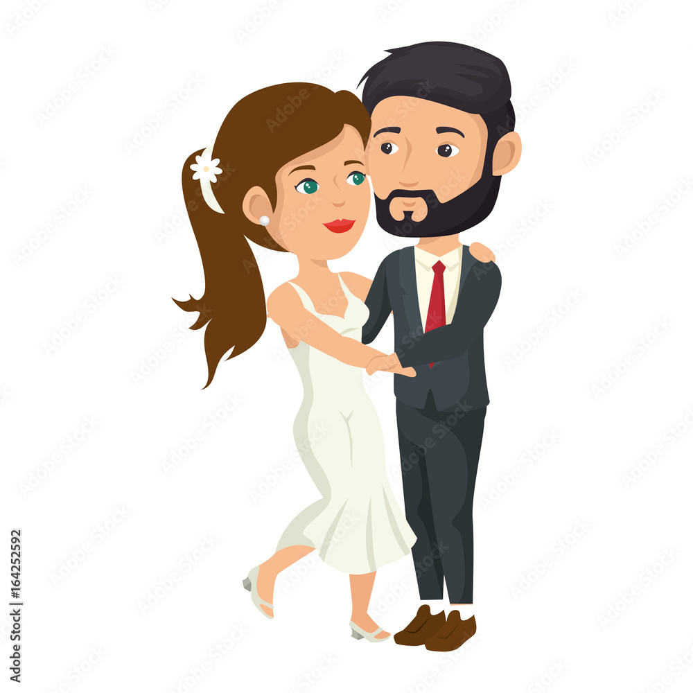 cartoon happy wedding couple icon over white background vector illustration