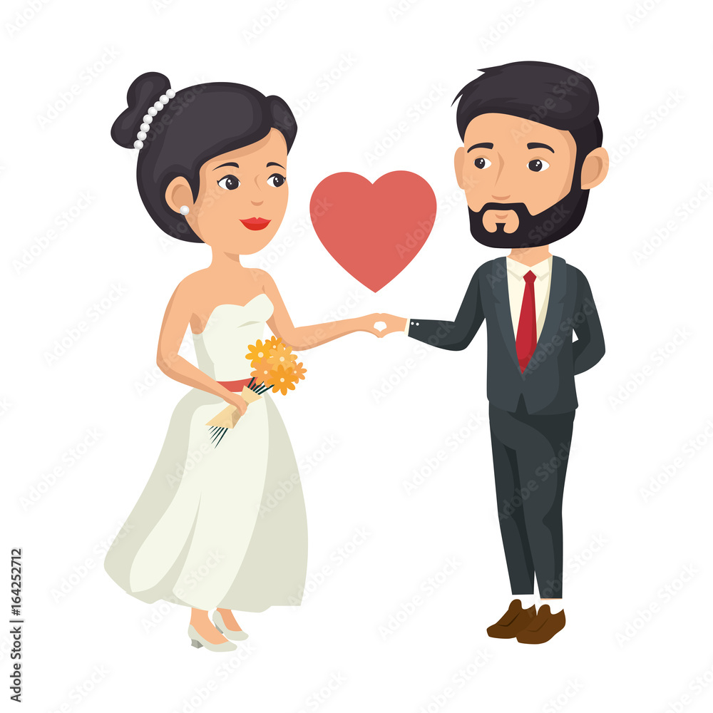 cartoon happy wedding couple and heart icon over white background vector illustration cartoon happy wedding couple and heart icon over white background vector illustration