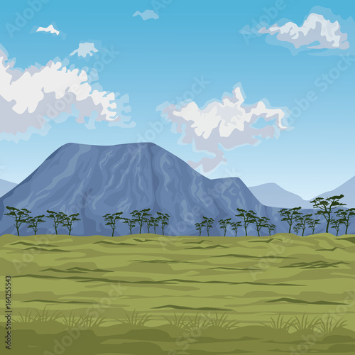 color scene african landscape with mountains and meadow