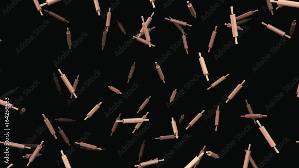 Looping 3d animation featuring falling classic wooden rolling pins against a dark background.
Looping 3d animation featuring falling classic wooden rolling pins against a dark background.