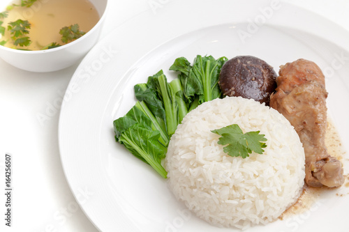 Obraz na płótnie Rice with chicken drumstick served with soup w salonie