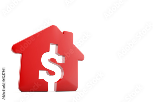 A red house with a dollar symbol. Housing price concept. 3D Rendering