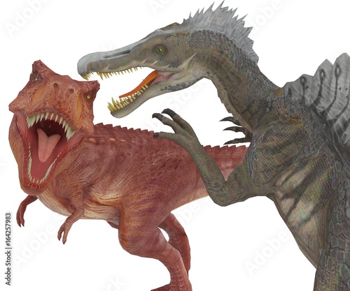 spinosaurus hangout with t-rex 3d illustration © RiskySukandar