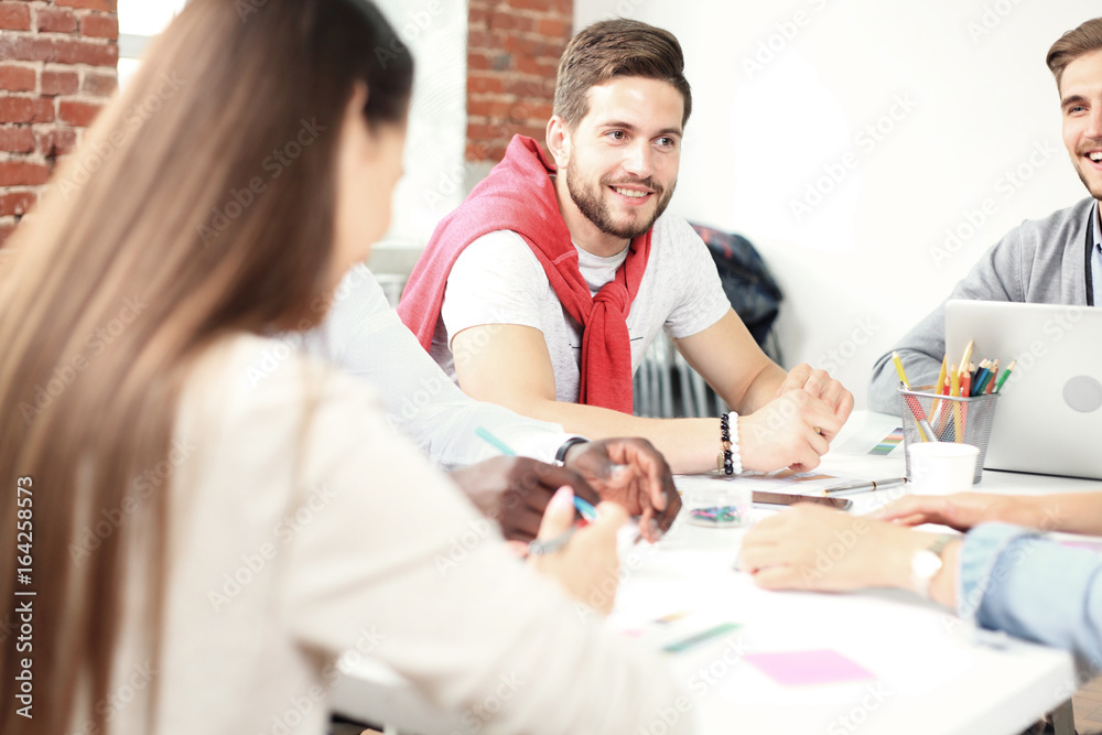 Fototapeta premium Startup Diversity Teamwork Brainstorming Meeting Concept.Business Team Coworker Global Sharing Economy Laptop Graph Screen.People Working Planning Start Up.Group Young Man Women Looking Report Office.