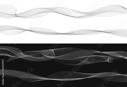 Set of black twist curved lines abstract wave isolated on white background, Vector