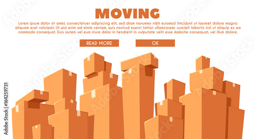 Moving with boxes. Transport company. Cartoon vector illustration