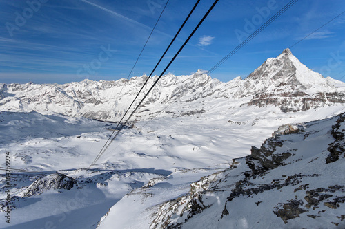 Panoramic view from Plateau Rose at Matterhorn, Italy, Valle d'Aosta, Breuil-Cervinia, Aosta Valley, Cervinia
