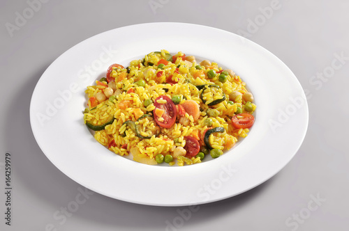 Dish of vegetarian paella