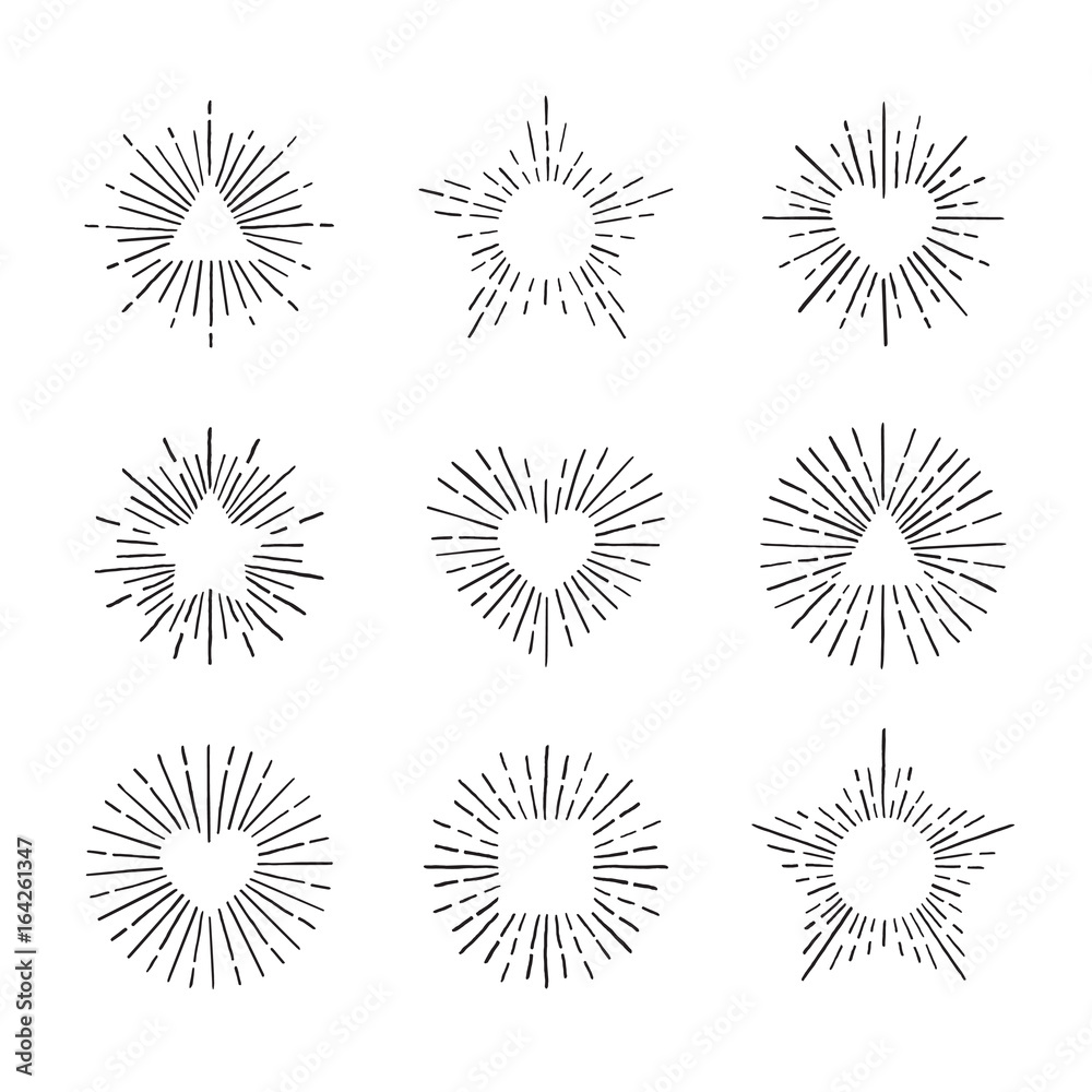 Sunburst ink hand drawn vector set. Part six. Sunburst ink hand drawn vector set. Part six.