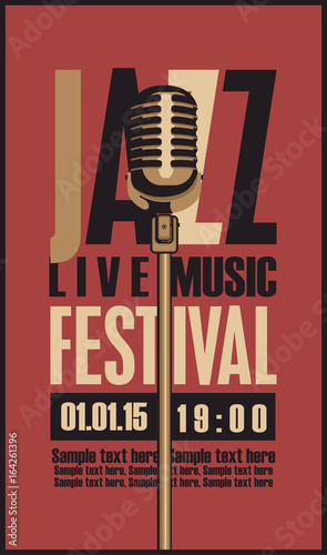 vector poster for a jazz festival live music with a microphone and place for text in retro style