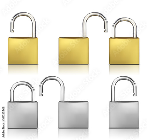 Locked And Unlocked Padlock Realistic Set