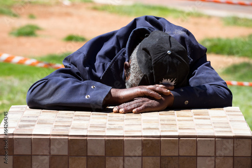 Man asleep on a table in Johannesburg, South Africa. Picture: DANIEL BORN photo