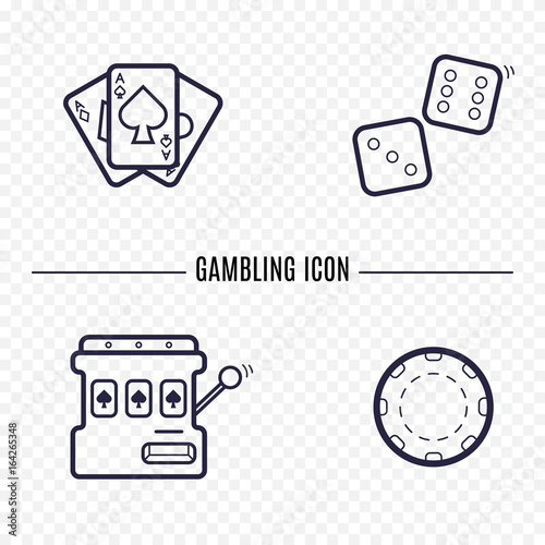 Gambling simple line icon. Card, dice, casino chip, slot mashine thin linear signs. Outline casino game simple concept for websites, infographic, mobile applications.
