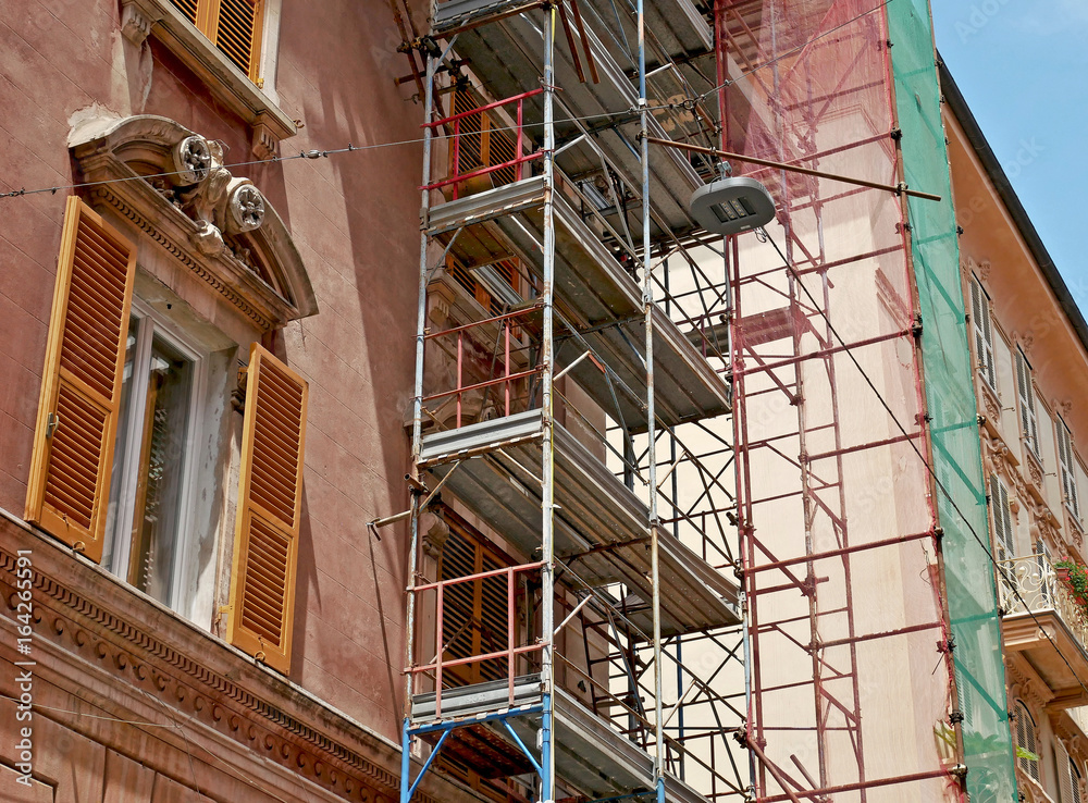 Scaffolding in construction site
