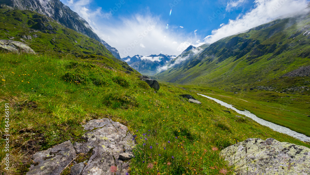Mountains of the Austrian Alps in Stubaital in summer Mountains of the Austrian Alps in Stubaital in summer